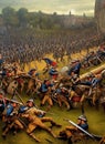 Anglo-French War ca 1214. Fictional Battle Depiction. Generative AI. Royalty Free Stock Photo