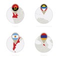 Angola, Antigua and Barbuda, Argentina, Armenia map and flag in circle