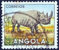 ANGOLA - CIRCA 1953: A stamp printed in Angola shows a Black Rhinoceros, circa 1953.