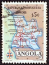 ANGOLA - CIRCA 1955: A stamp printed in Angola shows a map of Angola, circa 1955.