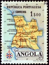 ANGOLA - CIRCA 1955: A stamp printed in Angola shows a map of Angola, circa 1955.