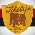 Angola Colors and Shield with Elephant Silhouette for Environment Day, Vector Illustration