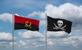 Pirate and Angola flags, country relationship concept Royalty Free Stock Photo