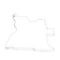 Angola - 3D black thin outline silhouette map of country area. Simple flat vector illustration Royalty Free Stock Photo