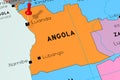 Angola, Luanda - capital city, pinned on political map Royalty Free Stock Photo