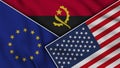 Angola United States of America European Union Flags Together Fabric Texture Illustration