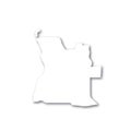 Angola - white 3D silhouette map of country area with dropped shadow on white background. Simple flat vector