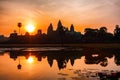 Ancient Angkor Wat temple in Siem Reap, Cambodia silhouette at sunrise with reflection Royalty Free Stock Photo