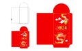 2024 money red packet ang pao. Dragon zodiac animal with Chinese word.