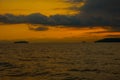 Angra dos Reis, Brazil, Ilha Grande: Beautiful scenery with ships overlooking the sea and mountains at sunset