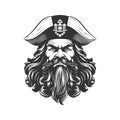 angry adventurous captain, vintage logo line art concept black and white color, hand drawn illustration