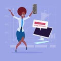 Angry African American Business Woman Inputting Wrong Password Using Computer Problem With Access Concept