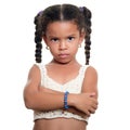 Angry african american small girl isolated on white Royalty Free Stock Photo