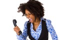 Angry african american woman with handset