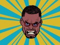 Angry african male face, human emotions. Pop art illustration