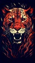 Angry aggressive growling cheetah in red and black colors