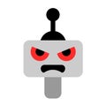 Angry and aggressive robot with aggressive feeling and emotion is glaring and staring