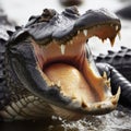 Angry Alligator With Open Mouth Close Up View. Ai Generative