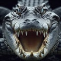 Angry Alligator with open mouth close up view. ai generative