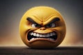 Angry angry fluffy yellow emoticon on blurred background.