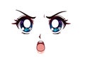 Angry anime face. Manga style big blue eyes