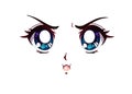 Angry anime face. Manga style big blue eyes