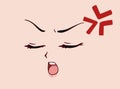 Angry anime style face with closed eyes, little nose and kawaii mouth, funny anime symbol