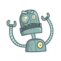 Angry And Annoyed Blue Robot Cartoon Outlined Illustration With Cute Android And His Emotions
