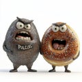Angry Anthropomorphic Food Characters on White Background