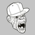 Angry ape with baseball cap - editable vector graphic Royalty Free Stock Photo