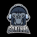 Angry ape gorilla mascot gaming logo design black color headphone Royalty Free Stock Photo