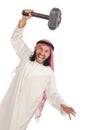 Angry arab man with hammer isolated on white Royalty Free Stock Photo