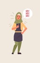 Angry arab woman saying NO speech balloon with scream exclamation negation concept furious arabic lady showing sign with