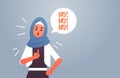 Angry arab woman saying NO speech balloon with scream exclamation negation concept furious arabic lady showing sign with