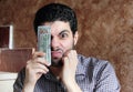 Angry arab young businessman with dollar bill money Royalty Free Stock Photo