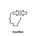 Angry, arrows, head icon. Element of creative thinkin icon witn name. Thin line icon for website design and development, app
