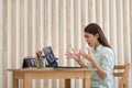 Angry Asian businesswoman working at her office, Negative emotions on a face, Stress in business work Royalty Free Stock Photo