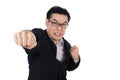 Angry Asian Chinese man wearing suit and holding both fist Royalty Free Stock Photo