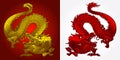 Angry Asian dragon gold and red