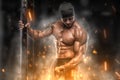 Angry athlete trains in the gym Royalty Free Stock Photo