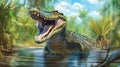 angry attacking alligator on the river in the jungle, made with Generative AI Royalty Free Stock Photo