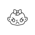Angry baby girl face line icon