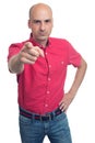 Angry bald man pointing finger at you. Isolated Royalty Free Stock Photo