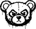 Angry Bear Head Drip Illustration in Black and White Royalty Free Stock Photo
