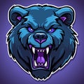 Angry Bear Head Mascot Logo in purple palette. Vector Illustration Design Concept. Royalty Free Stock Photo