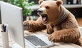 Angry Bear Working on Computer Royalty Free Stock Photo