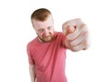 Angry bearded man shown fig Royalty Free Stock Photo