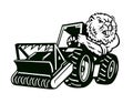 Angry Beaver Driving Mulching Tractor Mascot Cartoon Retro Royalty Free Stock Photo