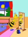 Angry bee in front of mirrorBee in front of miror cartoon illustration