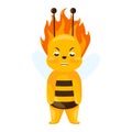 Angry bee isolated on white background. Cartoon character Blaze in fire Royalty Free Stock Photo